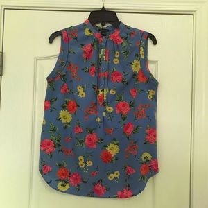 Ann Taylor, sleeveless blouse, blue floral, size small